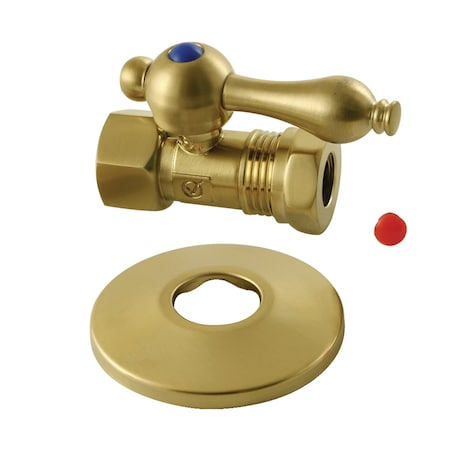 Kingston Brass 1/2" FIP x 1/2" or 7/16" Slip Joint Quarter-Turn Straight Stop Valve with Flange, Brushed Brass CC44157K